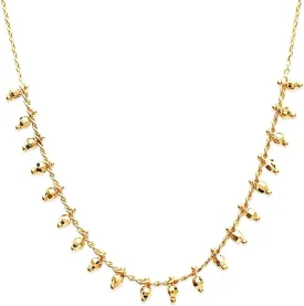 18K Gold Plated Necklace Chain with Multi-Facet Small Gold ball Beaded Fringe, Adjustable 17   2 Delicate Collarbone Necklace Jewelry for Women