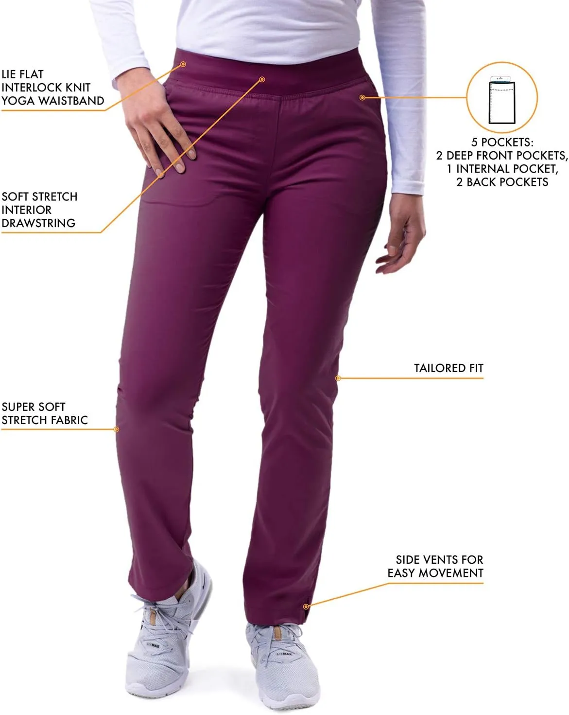 Adar Pro Scrubs for Women - Skinny Leg Yoga Scrub Pants