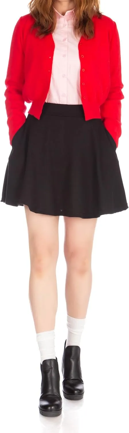 Basic Solid Stretchy Cotton High Waist A-line Flared Casual Skater Mini Skirt