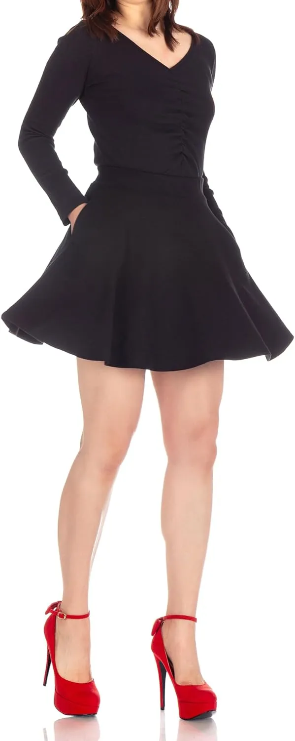 Basic Solid Stretchy Cotton High Waist A-line Flared Casual Skater Mini Skirt