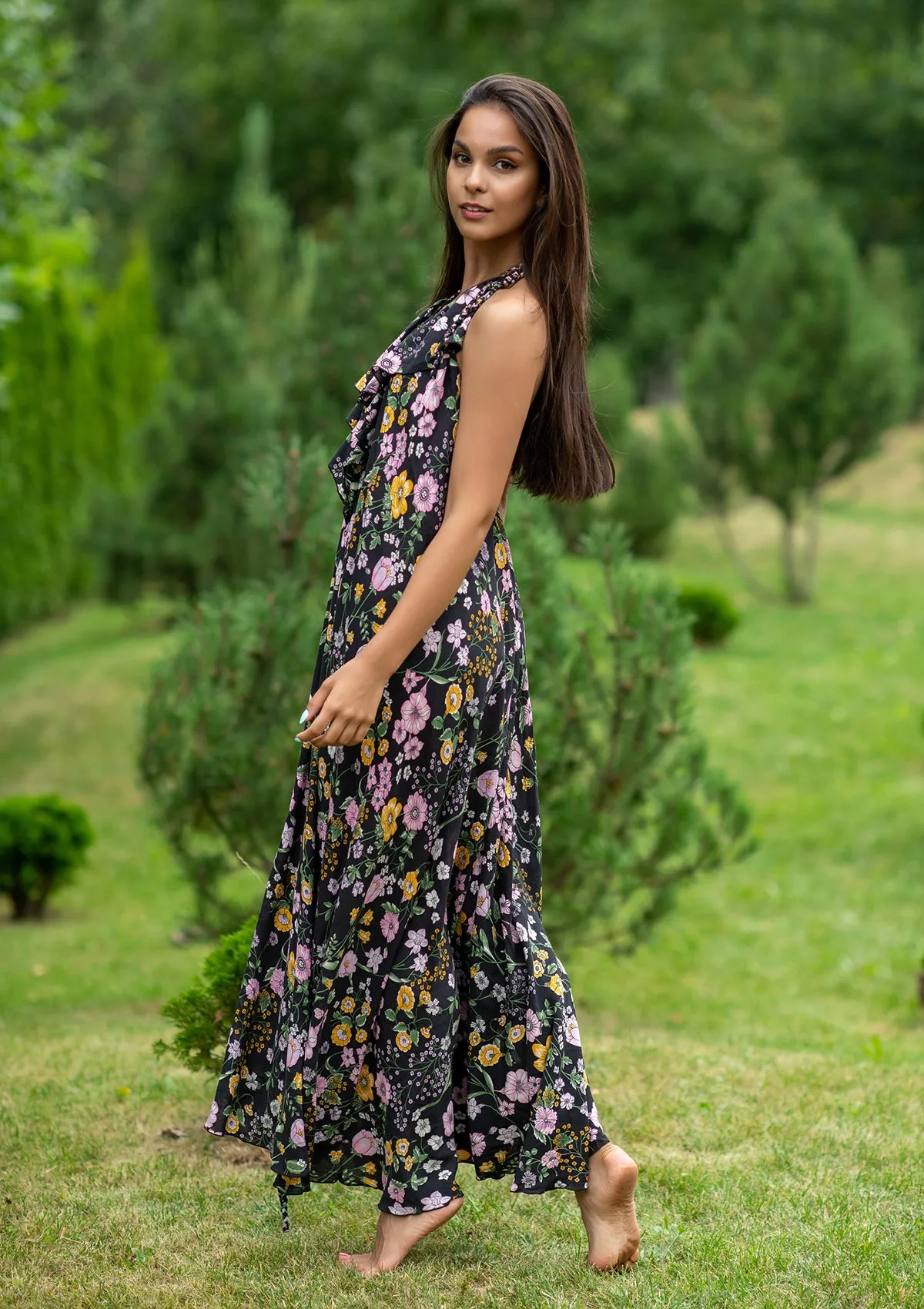 Bianca Mix Flowers Black Dress