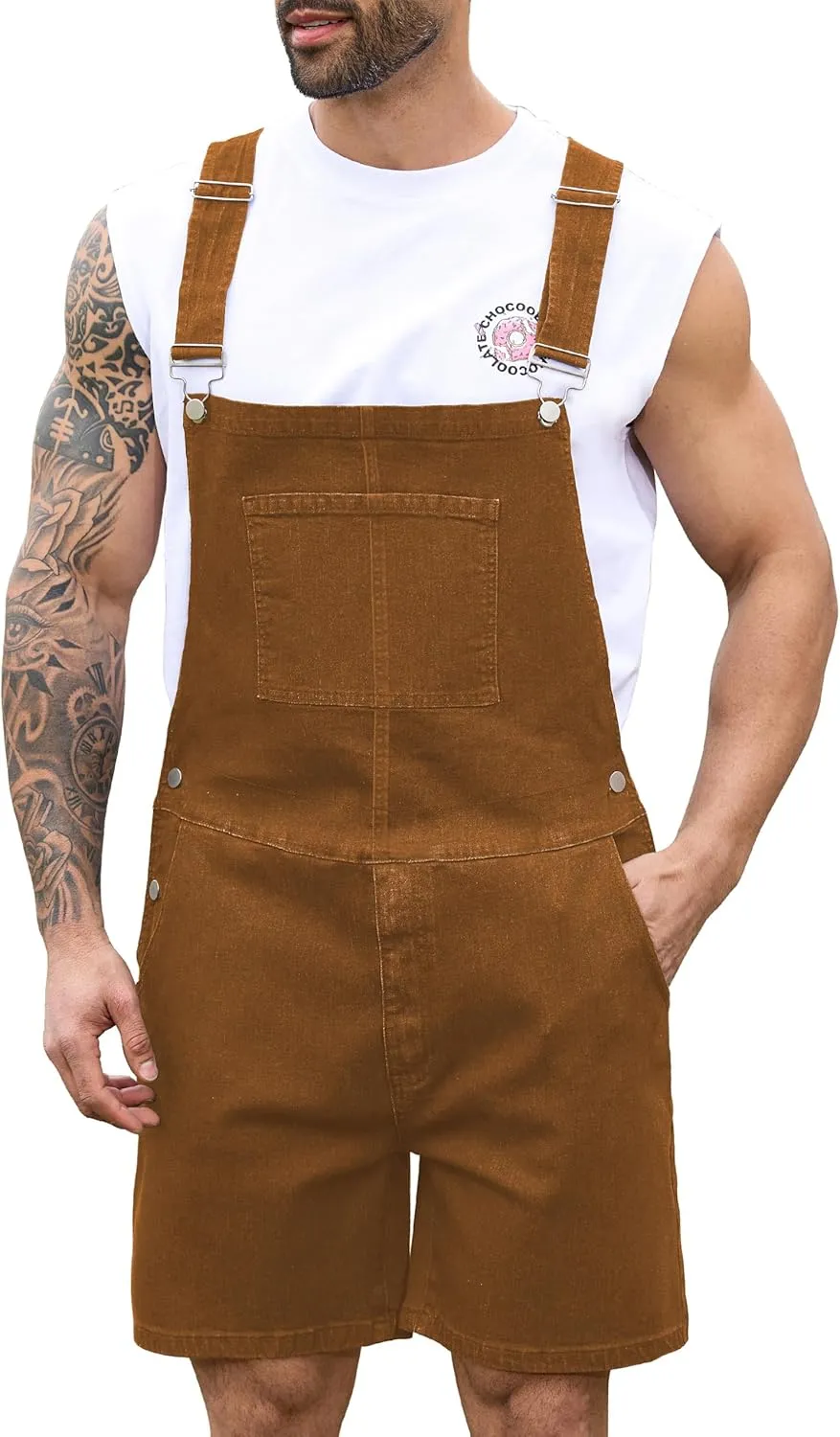 Bindefon Denim Overalls for Men Jean Shorts Jumpsuit Work Bibs Coveralls with Zipper
