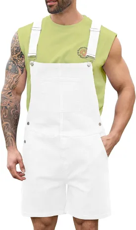 Bindefon Denim Overalls for Men Jean Shorts Jumpsuit Work Bibs Coveralls with Zipper
