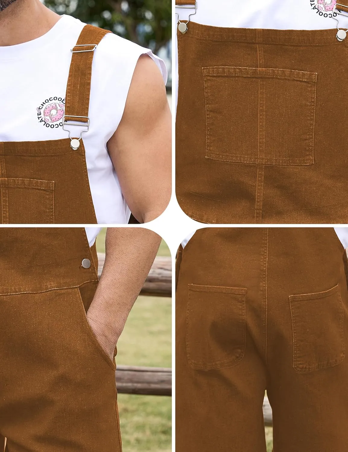 Bindefon Denim Overalls for Men Jean Shorts Jumpsuit Work Bibs Coveralls with Zipper