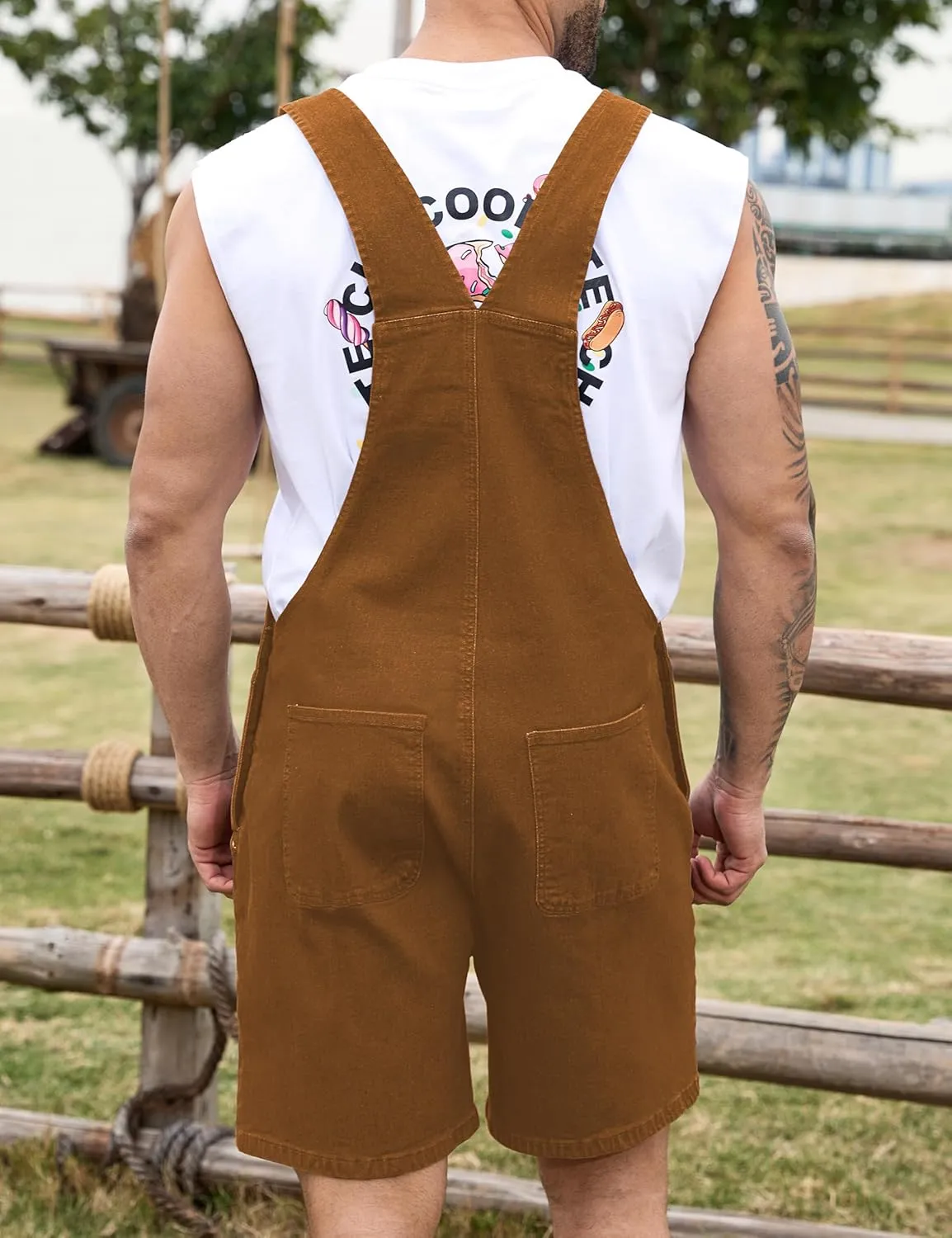 Bindefon Denim Overalls for Men Jean Shorts Jumpsuit Work Bibs Coveralls with Zipper