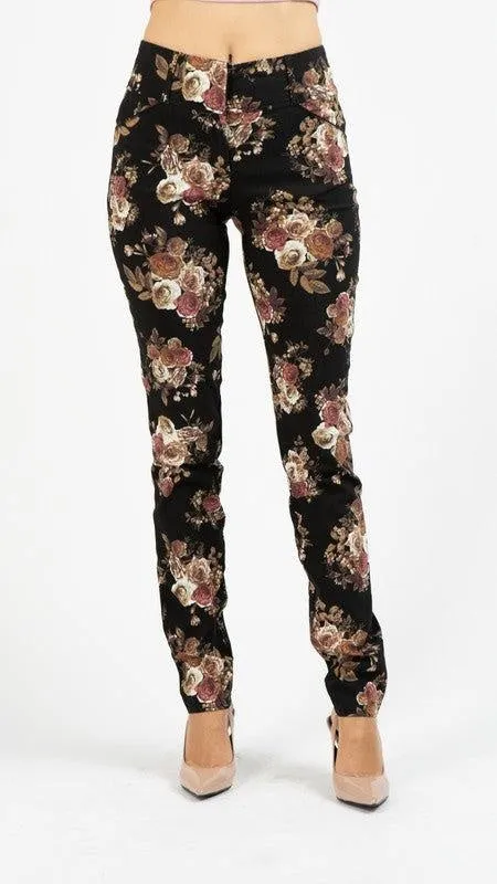 Black Floral Skinny Pants