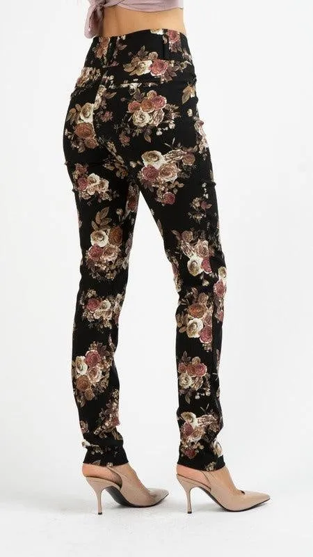 Black Floral Skinny Pants