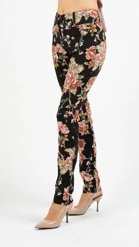Black Floral Skinny Pants
