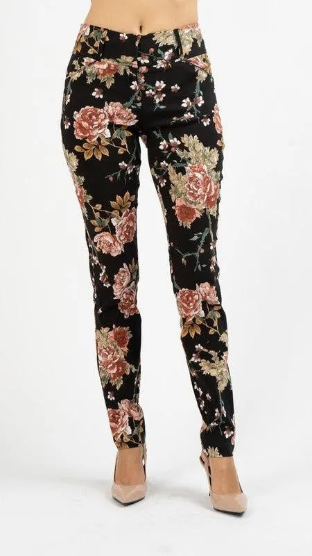 Black Floral Skinny Pants