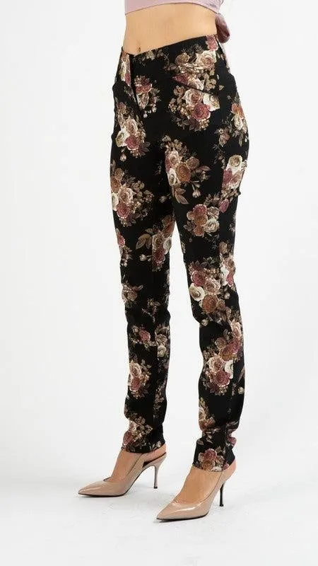 Black Floral Skinny Pants