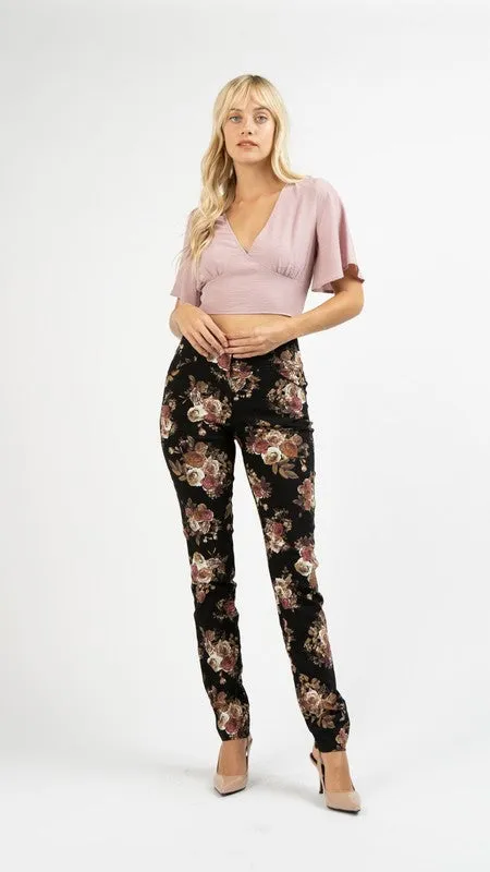 Black Floral Skinny Pants