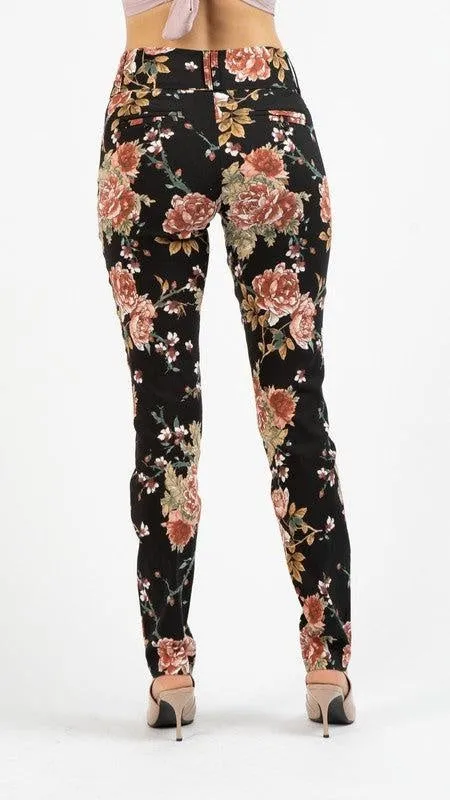 Black Floral Skinny Pants