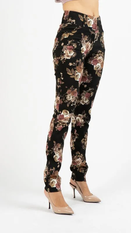 Black Floral Skinny Pants