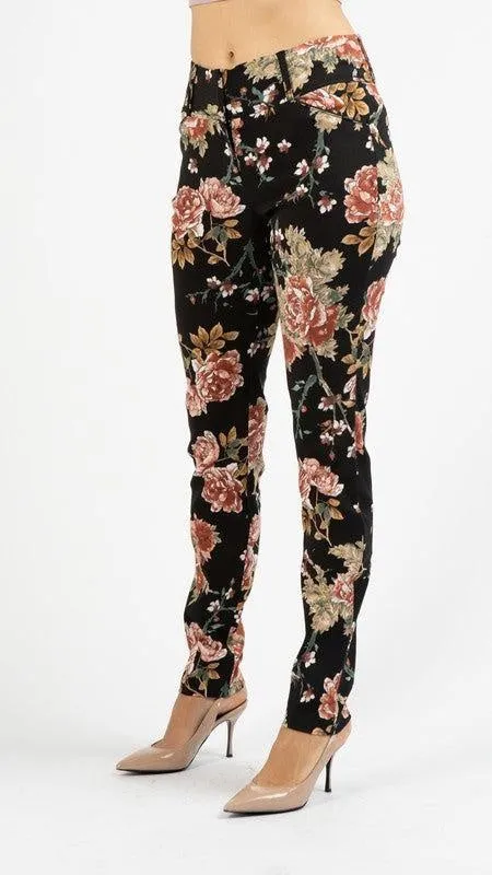 Black Floral Skinny Pants