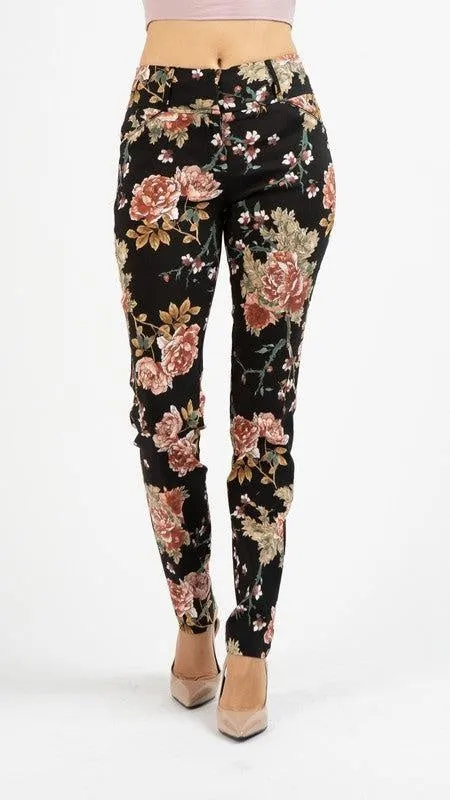 Black Floral Skinny Pants