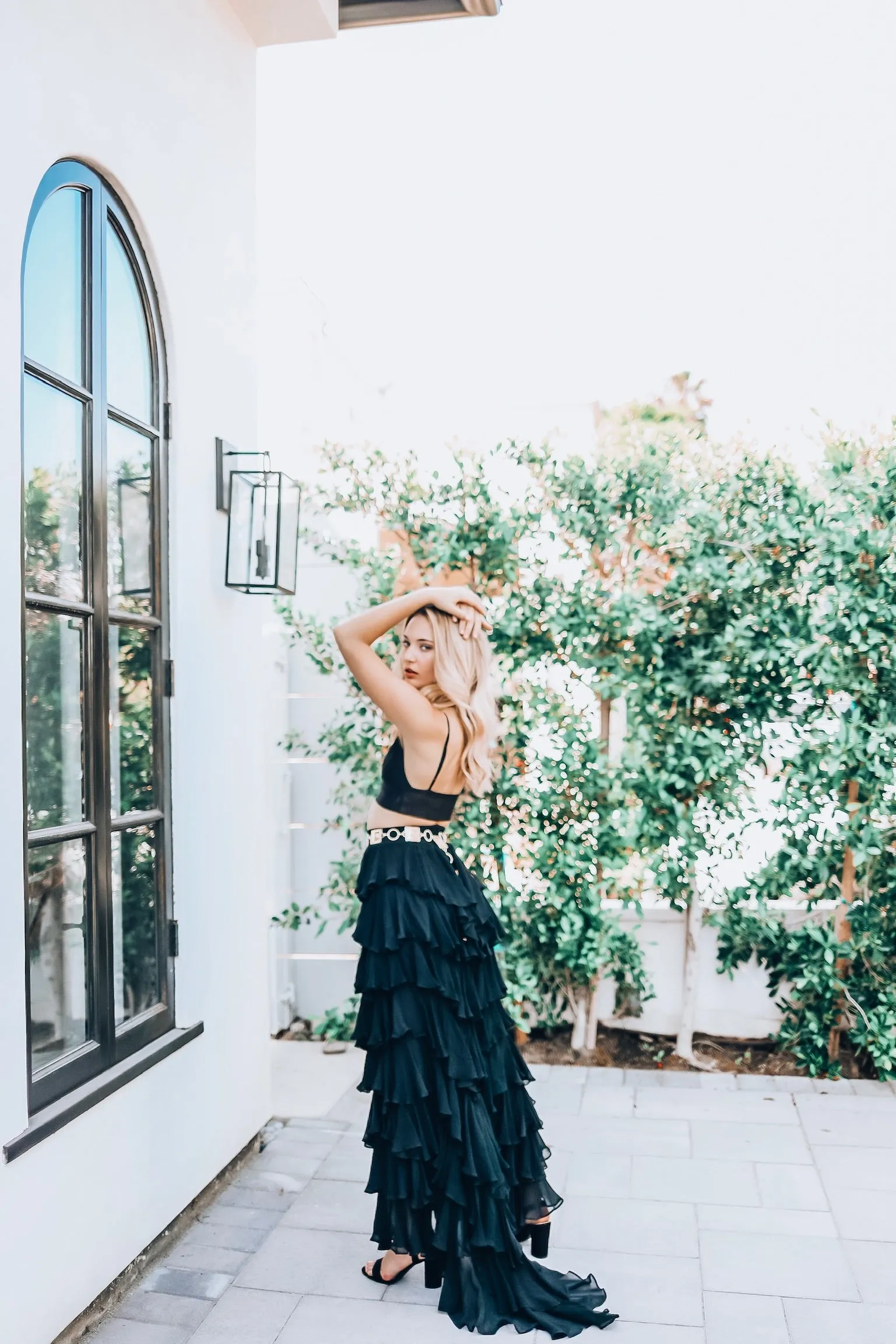 Black High Waist Tiered Ruffle Skirt