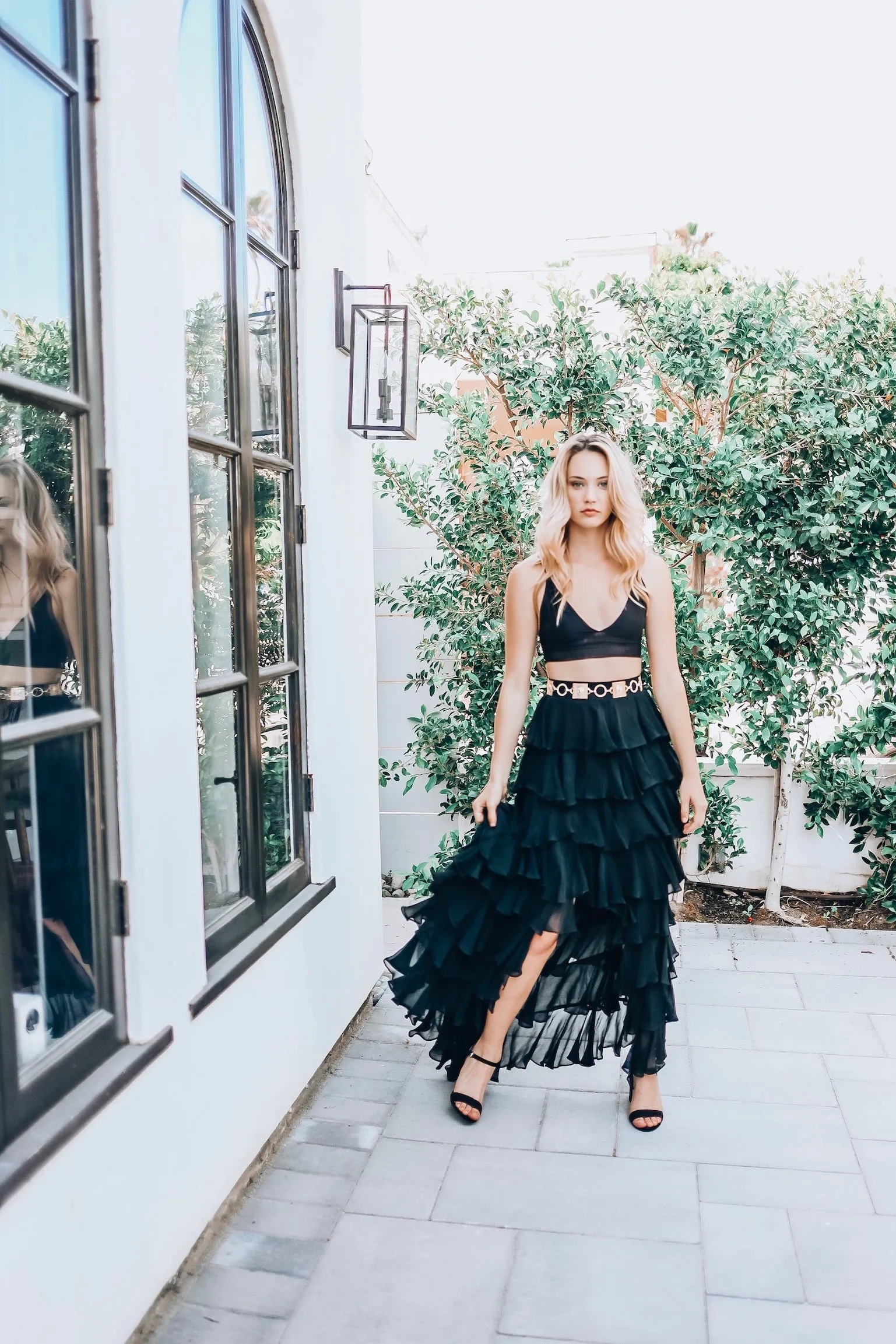 Black High Waist Tiered Ruffle Skirt