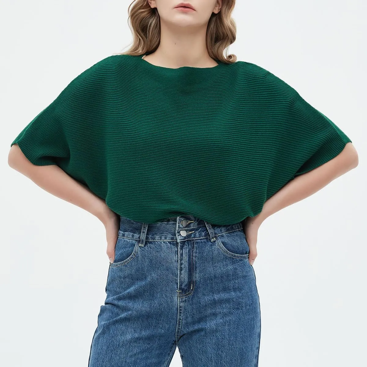 Boat Neck Short Batwing Sleeve Pullover Knit Sweaters Off Shoulder Cute Tops for Women