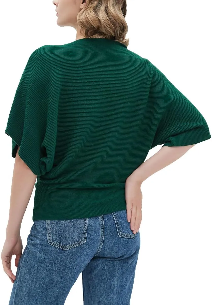 Boat Neck Short Batwing Sleeve Pullover Knit Sweaters Off Shoulder Cute Tops for Women