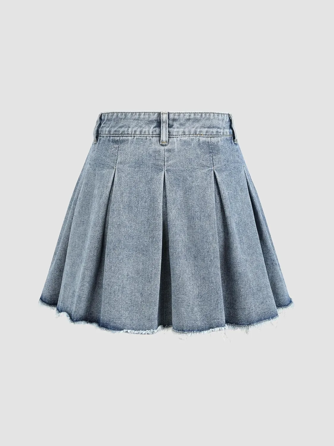 CIDER Women's Denim High Waist Pleated Raw Hem Mini Skirt