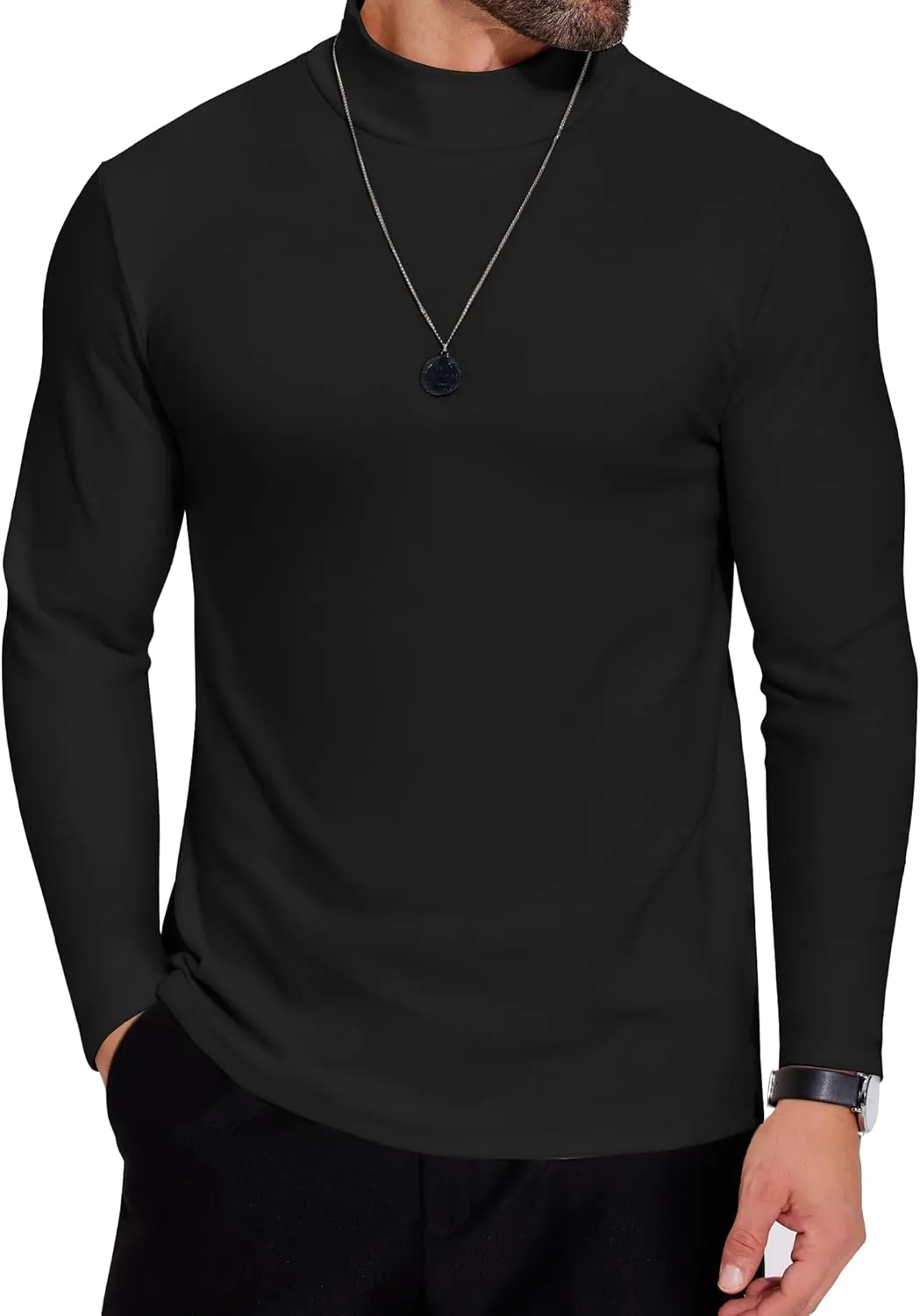 COOFANDY Mens Mock Neck Shirts Fleece Long Sleeve Tops Basic Pullover T-Shirts