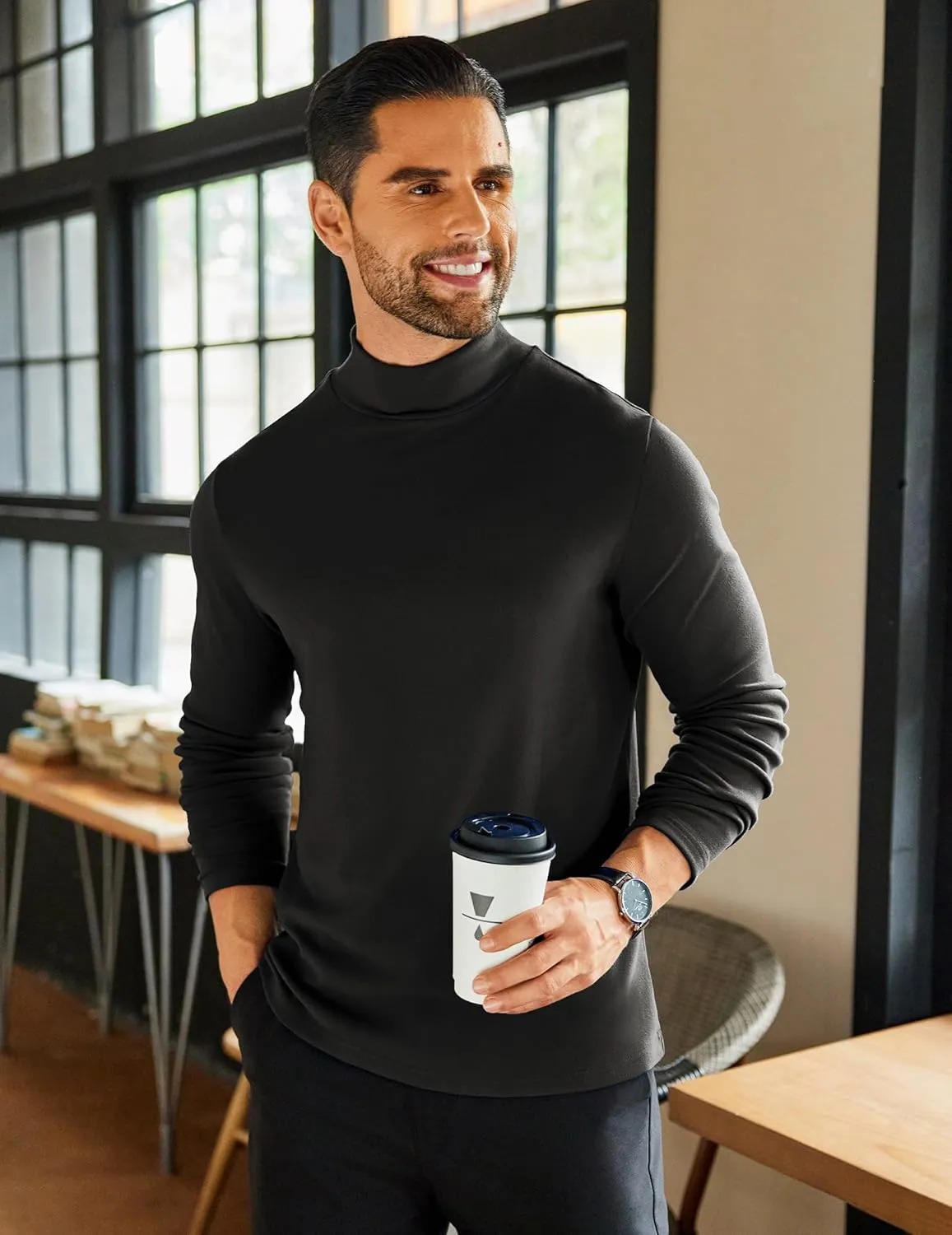 COOFANDY Mens Mock Neck Shirts Fleece Long Sleeve Tops Basic Pullover T-Shirts