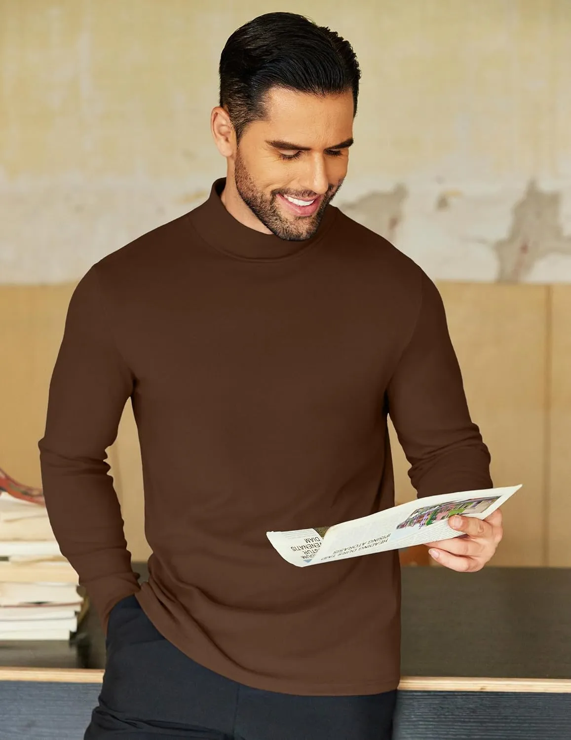 COOFANDY Mens Mock Neck Shirts Fleece Long Sleeve Tops Basic Pullover T-Shirts