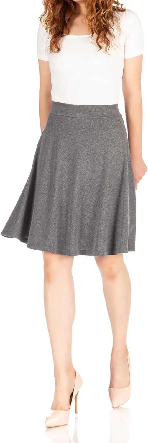 Dani's Choice Simple Stretch A-line Flared Knee Length Skirt