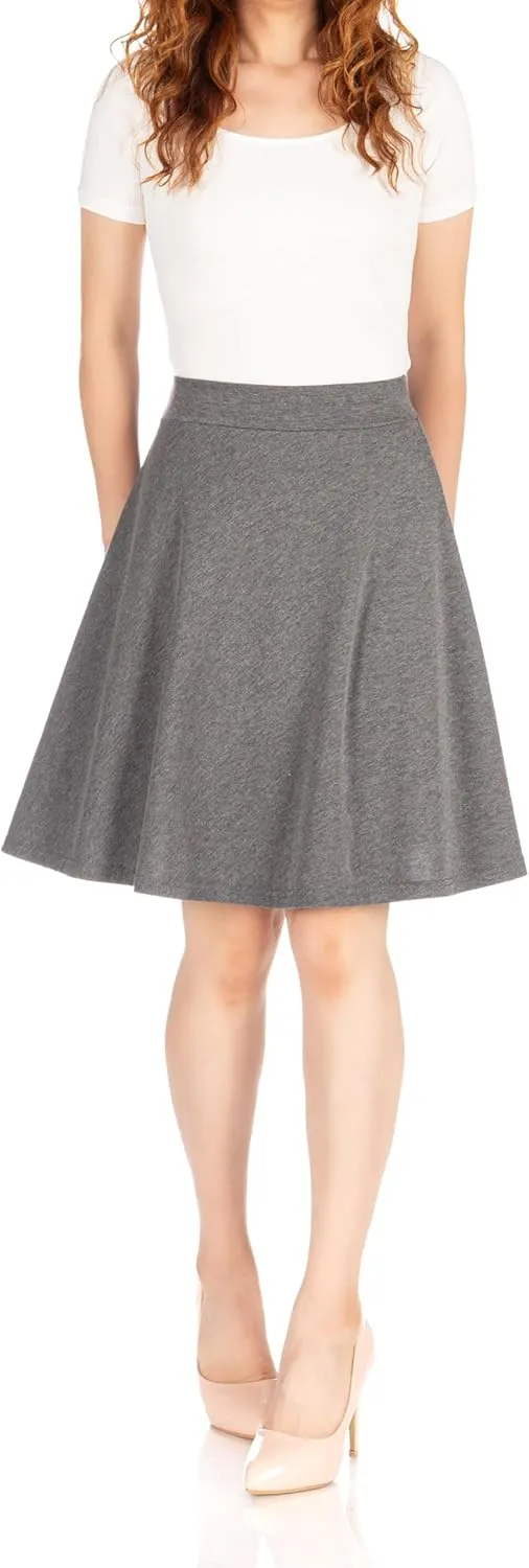 Dani's Choice Simple Stretch A-line Flared Knee Length Skirt