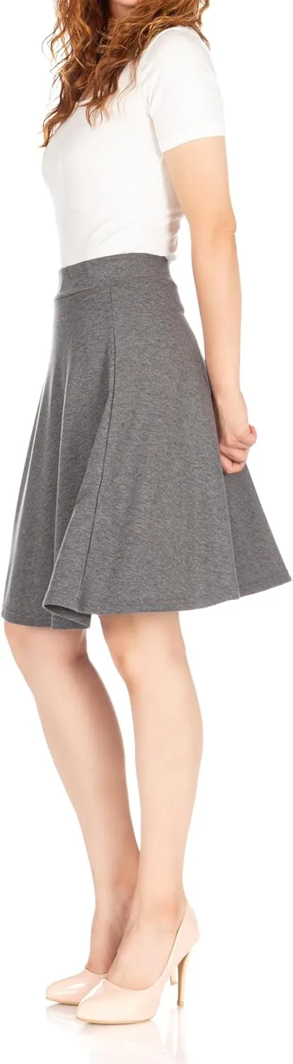 Dani's Choice Simple Stretch A-line Flared Knee Length Skirt