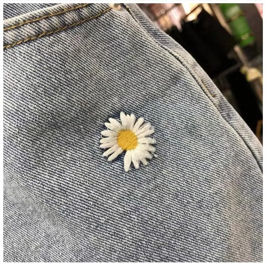 Denim Skirt with Daisy Embroidery