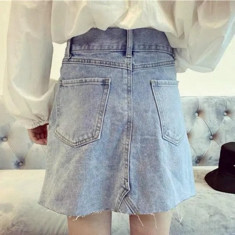 Denim Skirt with Daisy Embroidery