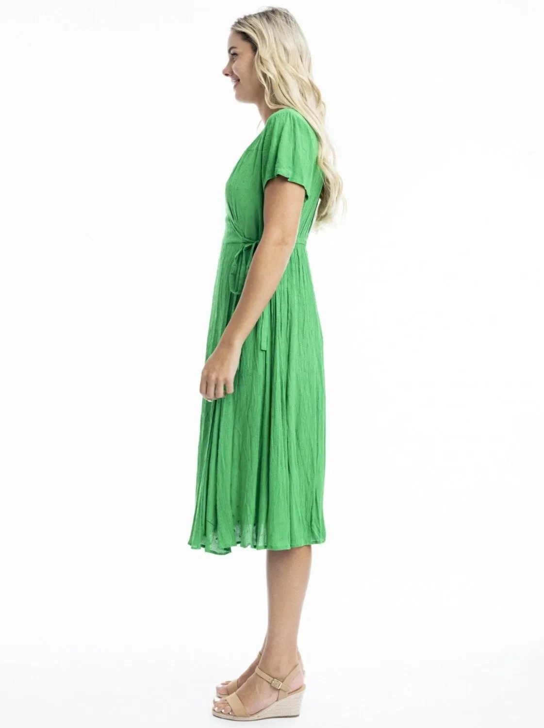 Dobby Mock Wrap Dress in Parakeet
