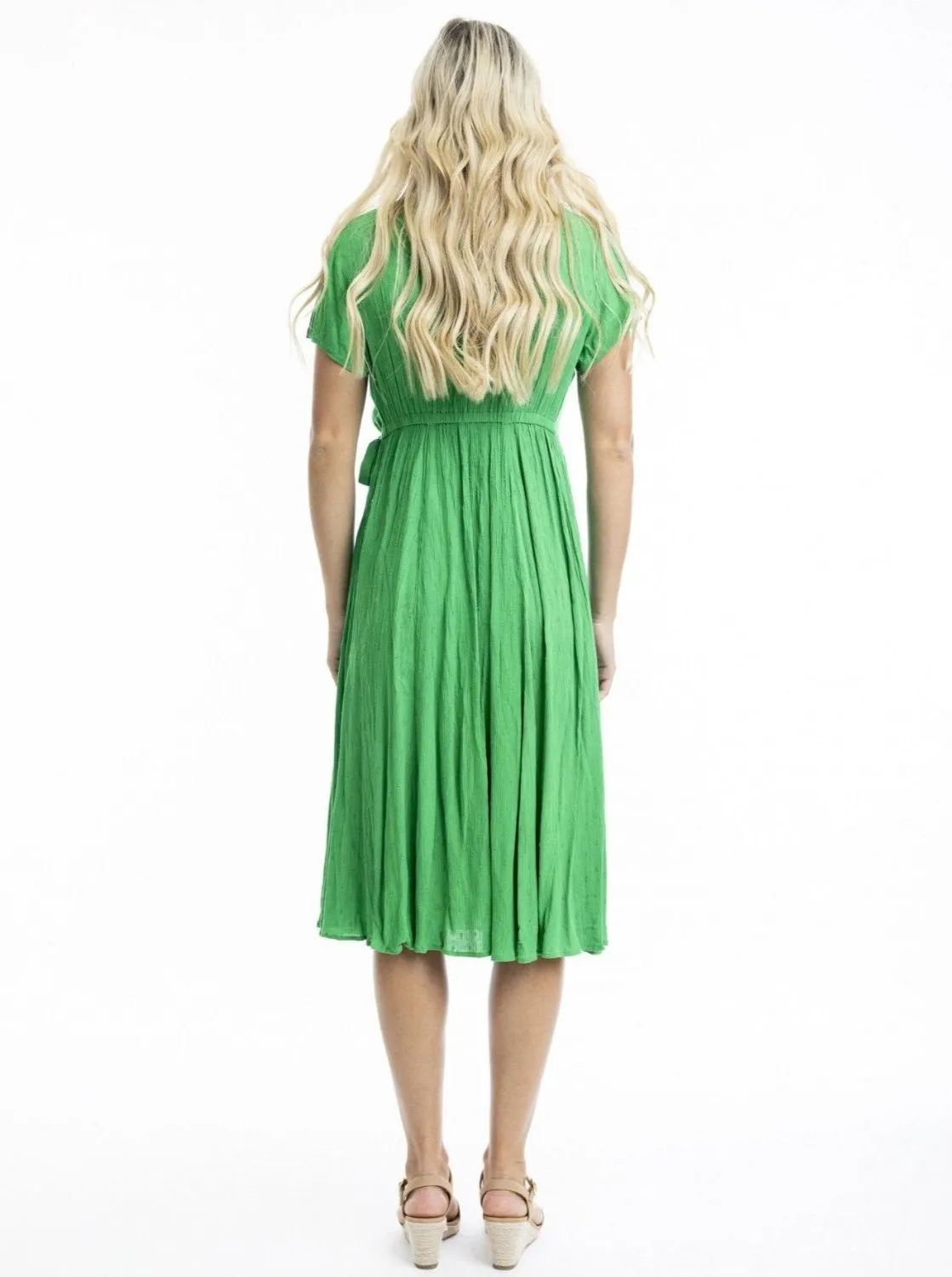 Dobby Mock Wrap Dress in Parakeet