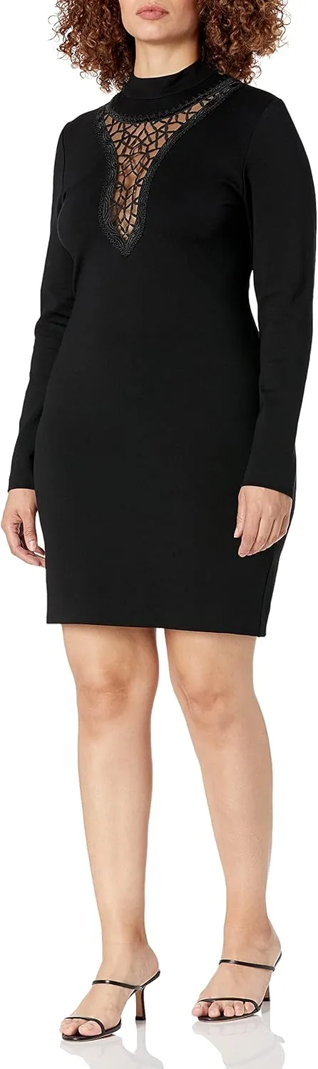 Dress the Population Women's Hayden Stretch Knit Long Sleeve Mini Mock Neck Dress