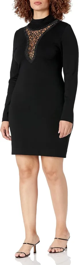 Dress the Population Women's Hayden Stretch Knit Long Sleeve Mini Mock Neck Dress