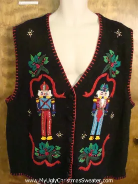 Festive Nutcrackers and Holly Cheesy Christmas Sweater Vest