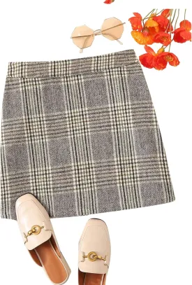 Floerns Women's Plaid High Waist Bodycon Mini Skirt