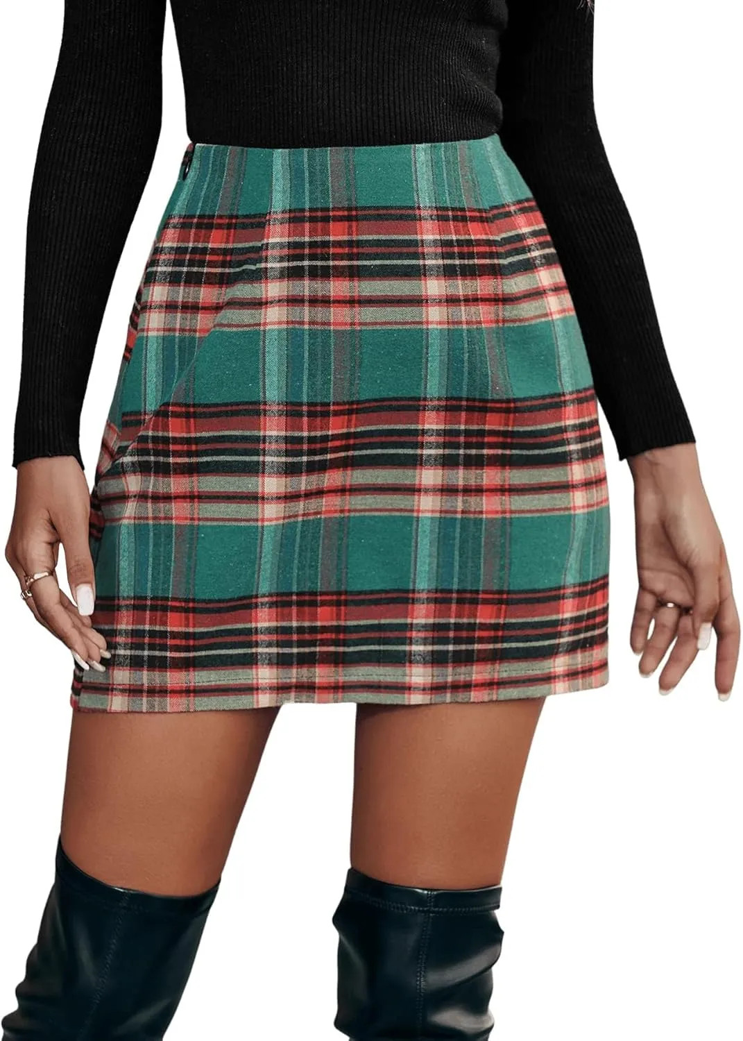 Floerns Women's Plaid High Waist Bodycon Mini Skirt