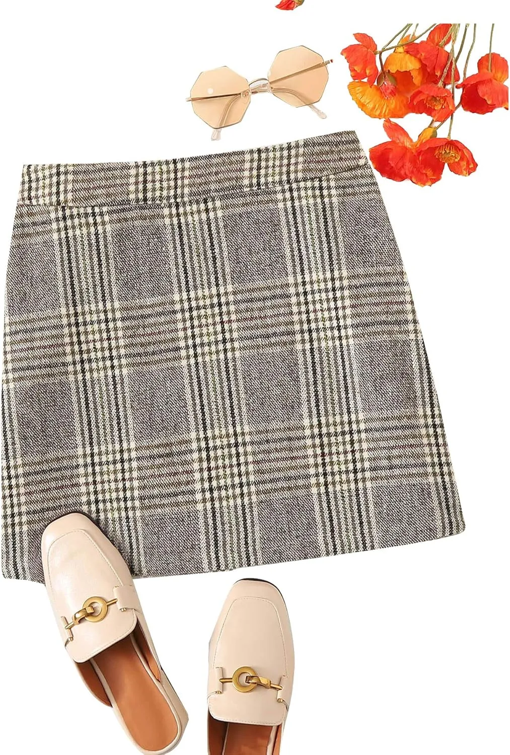 Floerns Women's Plaid High Waist Bodycon Mini Skirt