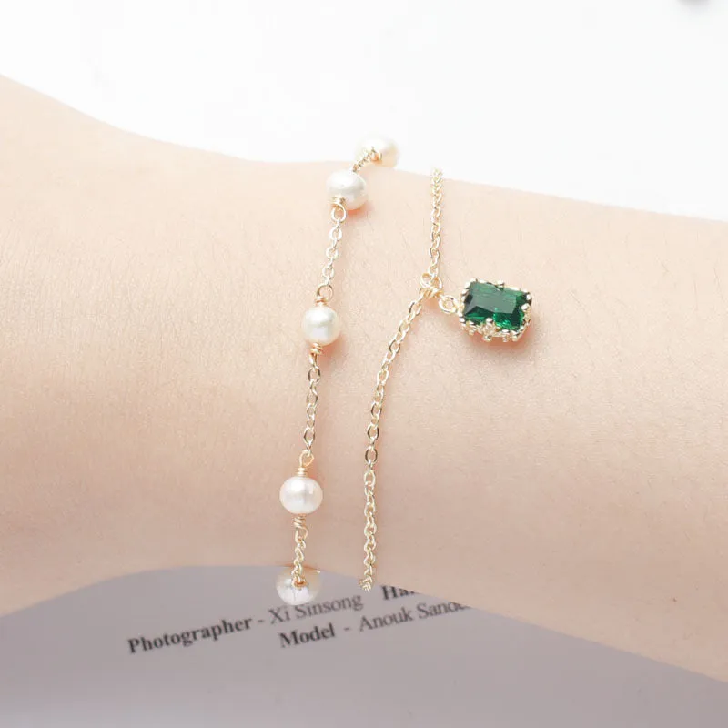 Fortune's Favor Sterling Silver Crystal and Pearl Double Bracelet