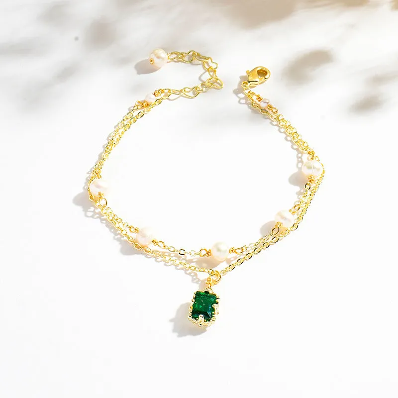 Fortune's Favor Sterling Silver Crystal and Pearl Double Bracelet