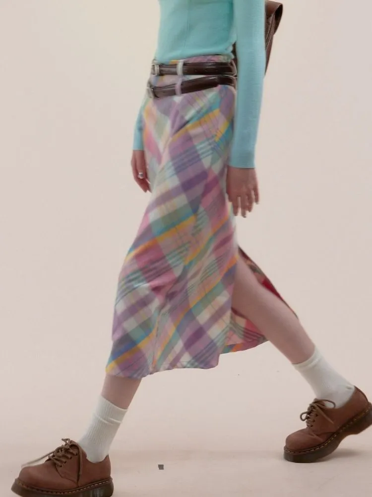 High waist slim plaid skirt【s0000003771】
