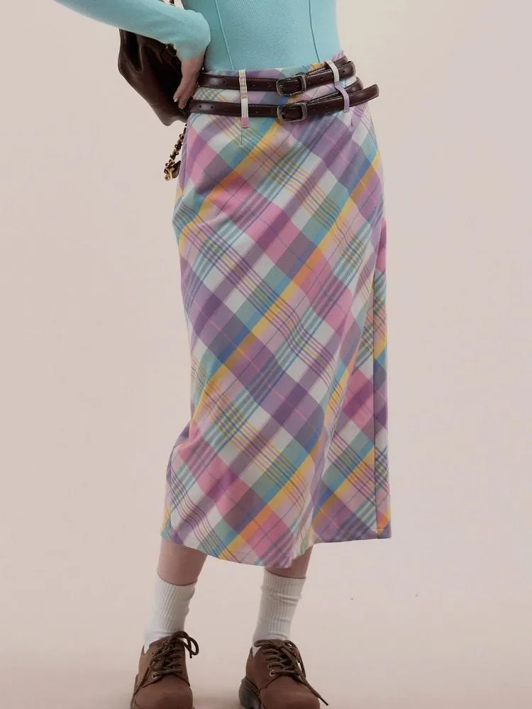High waist slim plaid skirt【s0000003771】