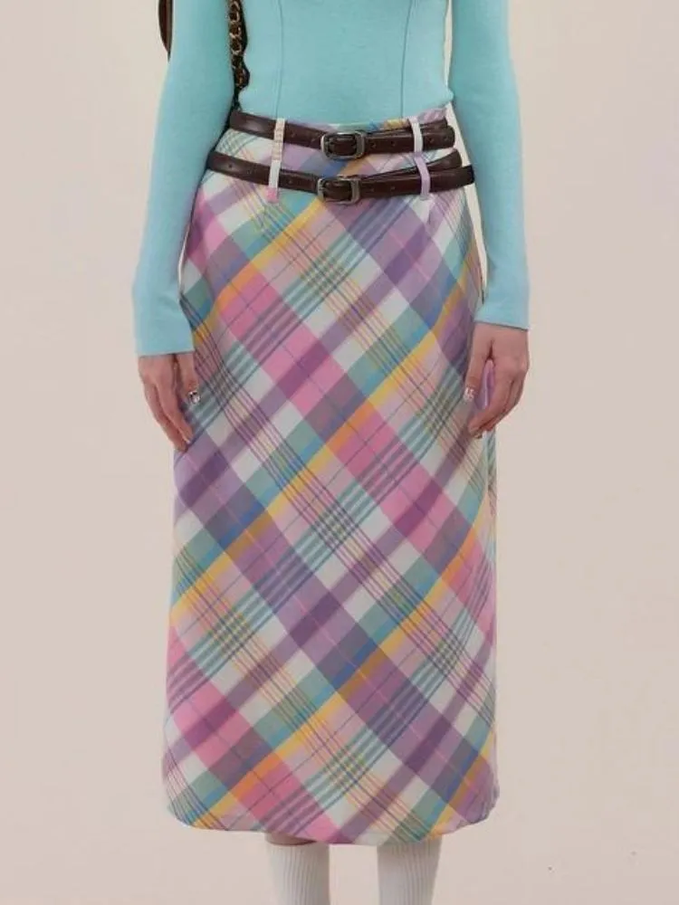 High waist slim plaid skirt【s0000003771】