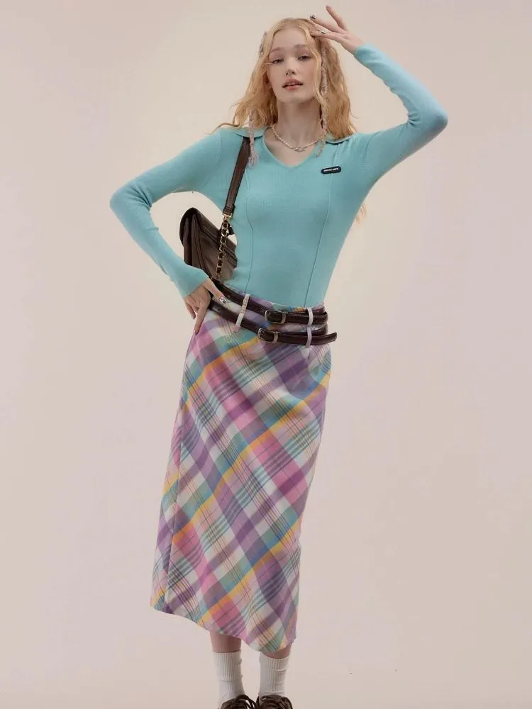 High waist slim plaid skirt【s0000003771】