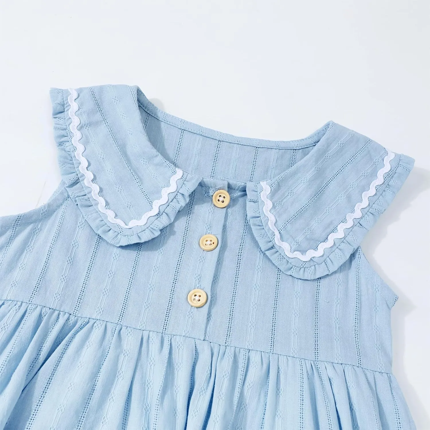 HILEELANG Little Girls Peter Pan Collar Dress Easter Spring Summer Cotton Sleeveless Sundress