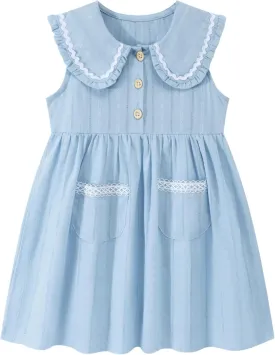 HILEELANG Little Girls Peter Pan Collar Dress Easter Spring Summer Cotton Sleeveless Sundress