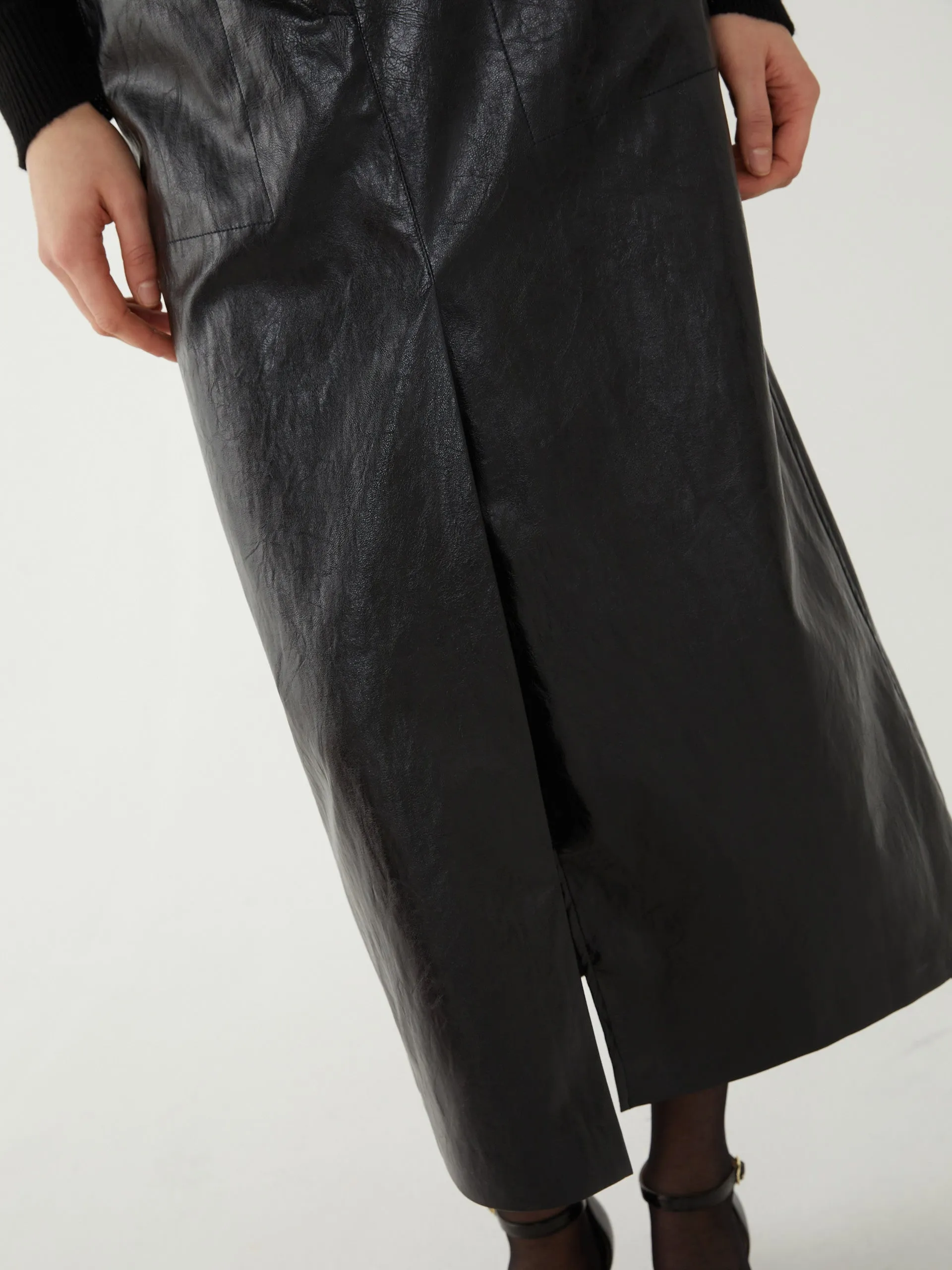 IBLUES Black Leather A-line Skirt