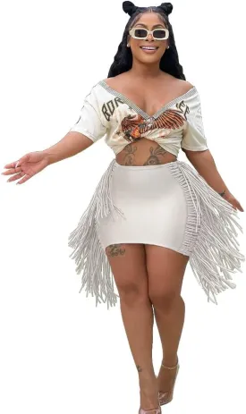 JYAOVO Women's Classic High Waist Bodycon A Line Mini Fringe Pencil Skirt